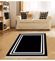 Geometrik Desenli Dijital Baskı Yıkanabilir Kaymaz Taban Düz Model Salon Halısı ve Yolluk  (Siyah - Beyaz)