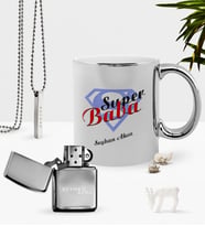 BK Gift Kişiye Özel Süper Baba Krom Kupa Benzinli Çakmak Kolye Seti-5 (Model 1)