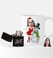 BK Gift Kişiye Özel Yılbaşı Temalı Bayan Karikatürlü Çakmak ve Kupa Seti - 3