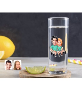 BK Gift Kişiye Özel Renkli Baskılı Sevgililer Karikatürlü Vodka Bardağı-55 (Beyaz)