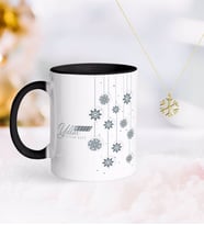 BK Gift Kişiye Özel Yılbaşı Mutlu Yıllar Siyah Kupa ve Kar Tanesi Kolye-10 (Model 1)