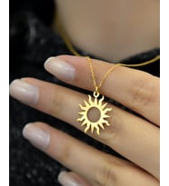 Papatya Silver 925 Ayar Gümüş Plaka Kesim Kadın Güneş Kolye (Gold)