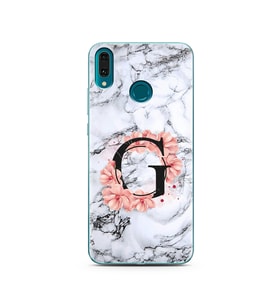 Mermer Çiçekli Harf Tasarım Süper Şeffaf Silikon Telefon Kılıfı Huawei Y9 2019 G