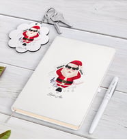 BK Gift Kişiye Özel Noel Baba Beyaz Defter Kalem ve Anahtarlık Hediye Seti-1 (Model 1)