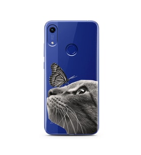 Kedi Kelebek Tasarımlı Süper Şeffaf Silikon Telefon Kılıfı Huawei Honor 8A