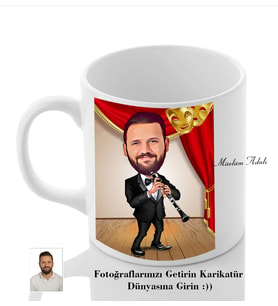 Kişiye Özel İsimli Fotoğraflı Klarnetçi Karikatür Beyaz Kupa