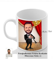 Kişiye Özel İsimli Fotoğraflı Klarnetçi Karikatür Beyaz Kupa