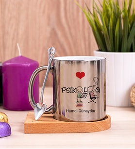Psikolog Ahşap Altlıklı Silver Kupa Bardak