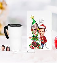 BK Gift Kişiye Özel Sevgililer Karikatürlü Beyaz Defter Kalem Termos Mug Seti - 1