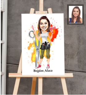 Kişiye Özel Kuaför Bayan Karikatürlü Ahşap Tablo 30x47  Mod-1