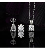 Else Silver Pırlanta Montürü V Kasa Tek Taş Kolye Küpe Gümüş Set