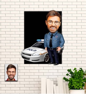 Kişiye Özel Polis Temalı Karikatür Ahşap Tablo
