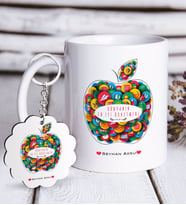 BK Gift Kişiye Özel Dünyanın En İyi Öğretmeni Beyaz Kupa ve Anahtarlık Hediye Seti-12 (Model 1)