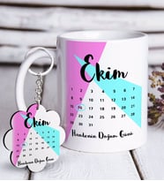 BK Gift Kişiye Özel Tarihli Doğum Günü Beyaz Kupa ve Anahtarlık Hediye Seti-4 (Model 1)