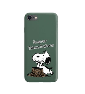 Snoopy Tasarımlı Koyu Yeşil Lansman Telefon Kılıfı İphone 8