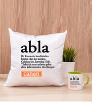 Abla Kelime Anlamı Kare Yastık ve Yeşil Kupa Bardak