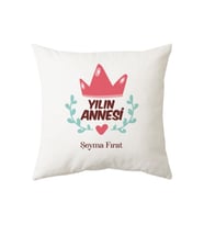 Anneler Günü Yılın Annesi İsme Özel Yastık (Beyaz)