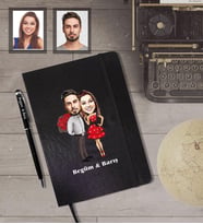 Kişiye Özel Sevgili Karikatürlü Siyah Defter Kalem Hediye Seti  Model 10