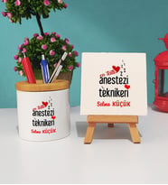 En Tatlı Anestezi Teknikeri Hediye Kalemlik ve Dekoratif Taş Baskı Hediye Seti