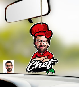 BK Gift Kişiye Özel Bay Chef Karikatürlü Ahşap Araba Dikiz Ayna Süsü-10 (Çok Renkli)