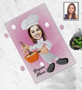 Kişiye Özel Aşçı Tasarımlı Karikatür A4 99 Parça Puzzle Bayan-1