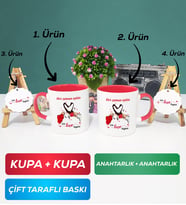 İkili Kırmızı Sevgiliye Sevgililer Günü Hediyesi 10 Kupa Bardak Anahtarlık