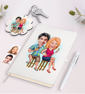 BK Gift Kişiye Özel Sevgili Karikatürlü Beyaz Defter Kalem ve Anahtarlık Hediye Seti-51 (Model 1)