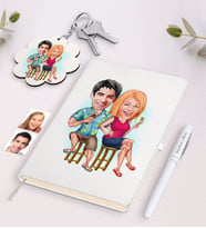 BK Gift Kişiye Özel Sevgili Karikatürlü Beyaz Defter Kalem ve Anahtarlık Hediye Seti-51 (Model 1)