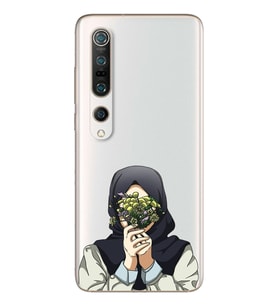 Kapalı Çiçekli Kız Tasarımlı Süper Şeffaf Silikon Telefon Kılıfı Xiomai Mi10- Mi