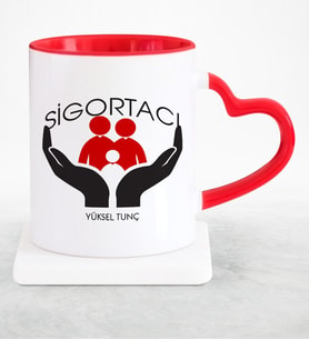 BK Gift Kişiye Özel Mesleki Sigortacı Kırmızı Kalpli Kupa Bardak