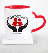 BK Gift Kişiye Özel Mesleki Sigortacı Kırmızı Kalpli Kupa Bardak