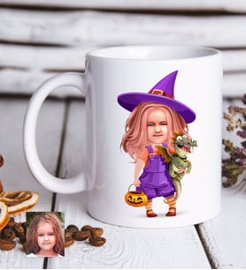 BK Gift Kişiye Özel Küçük Cadı Karikatürlü Beyaz Kupa Bardak-1