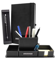 Kişiye Özel Siyah Defter & Tükenmez Kalem & Masaüstü Kalemlik Seti (Siyah)