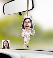 BK Gift Kişiye Özel Hemşire Karikatürlü Ahşap Araba Dikiz Ayna Süsü-1 (Çok Renkli)