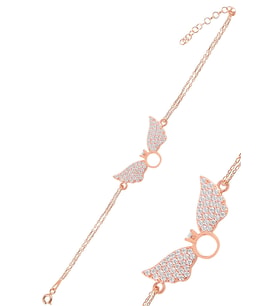 Zirkon Taşlı Rose Tektaşlı Melek Kanadı Gümüş Kadın Bileklik GBLTKTSKND1-ROS 6018604265286