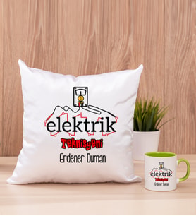 Elektrik Teknisyeni Kare Yastık ve Yeşil Kupa Bardak
