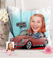 BK Gift Kişiye Özel Bayan Sürücü Karikatürlü  Yastık