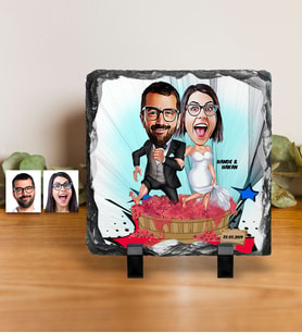 BK Gift Kişiye Özel Gelin Damat Karikatürlü Dekoratif Doğal Taş  10