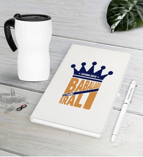 BK Gift Kişiye Özel Babaların En Kralı Beyaz Defter Kalem Termos Mug Seti (Model 1)
