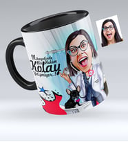 BK Gift Kişiye Özel Bayan Veteriner Hekim Karikatürlü Siyah Kupa Bardak  1