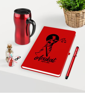 BK Gift Kişiye Özel Avukat Temalı Kırmızı Defter Kalem ve Termos Mug Seti - 15 (Model 1)