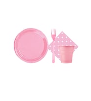 Pembe 25 Kişilik Plastik Bardak Çatal Tabak Puantiyeli Peçete