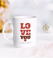 BK Gift Kişiye Özel Sevgililer Günü Kupa ve Çift İsimli Papatya Kolye-116 (Model 1)
