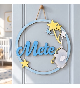 Meşgalem Yıldız Tutan Fil Yavrusu Temalı Kişiye Özel Kapı Süsü