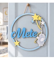 Meşgalem Yıldız Tutan Fil Yavrusu Temalı Kişiye Özel Kapı Süsü