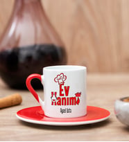 Ev Hanımı Kırmızı Türk Kahvesi Fincanı