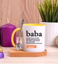 Baba Kelime Anlamı Ahşap Altlıklı Sarı Kupa Bardak