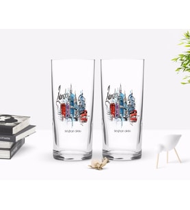 BK Gift Kişiye Özel Renkli Baskılı London Tasarımlı İkili Rakı Bardağı Seti-4 (Beyaz)