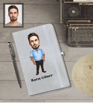 Kişiye Özel Erkek Karikatürlü Gri Defter Kalem Hediye Seti  Model-8