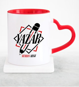 BK Gift Kişiye Özel Mesleki Yazar Kırmızı Kalpli Kupa Bardak  3